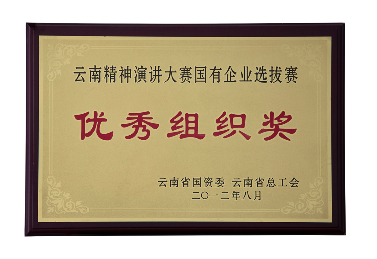 云南精神演講大賽國(guó)有企業(yè)選拔賽優(yōu)秀組織獎(jiǎng)